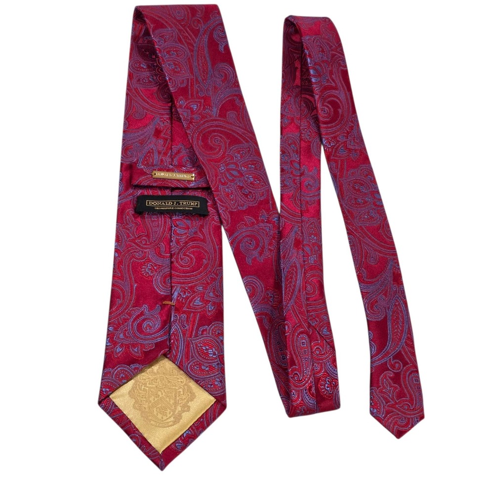 Donald J Trump Silk Paisley Mens Necktie Red Blue Signature Collection Luxury